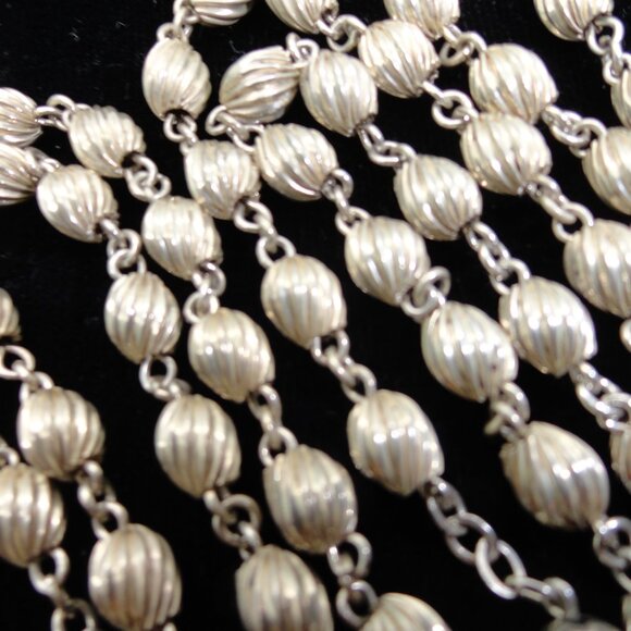 Sterling Silver Ridged Oval Beads 20.1 Grams 18 1/2" Rosary - Picture 4 of 7